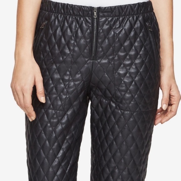 BCBG Max Azria faux leather high rise quilted straight leg pants black… - Picture 3 of 11
